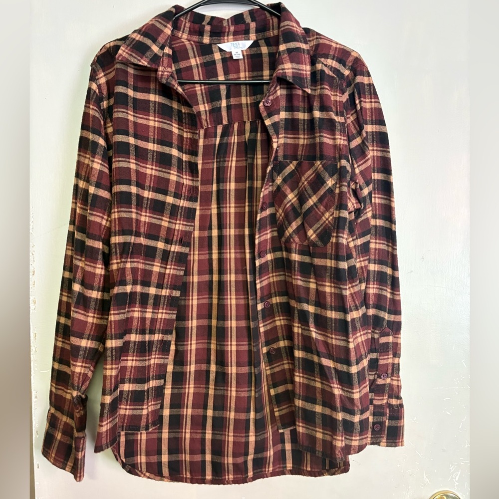 Burgundy, cream and black flannel